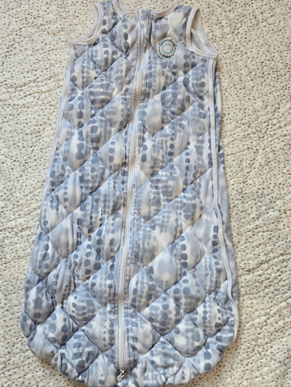 Baby Quilted Sleep Sack in Light Gray and White